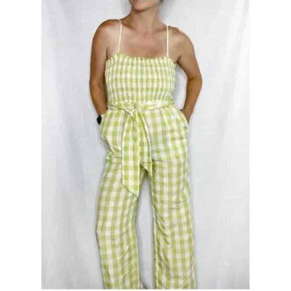 House of Harlow 1960 Gingham Smocked Jumpsuit - Picture 1 of 7